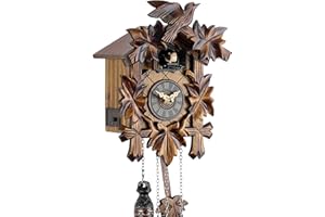 Engstler Reloj de cuco de madera auténtica de la Selva Negra con mecanismo de cuarzo a pilas y llamada de cuco - Oferta de Relojes Park Eble Cinco Vacaciones 22cm- 522 Q