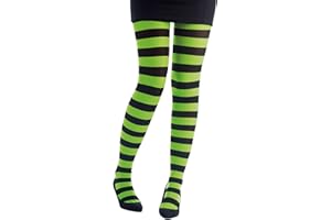 P'tit Clown - 74710 – blickdichte Damen-Strumpfhose – gestreift – Schwarz, Neongrün – Fantasie-Accessoire für Karneval, Halloween, Kostümpartys und Themenveranstaltungen – Einheitsgröße