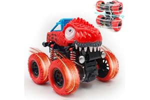 SLETIE Car Toys for 2 3 4 Year Old Boy, 1 Pack Dinosaur Monster Truck Toys Cars for Kids Age 3-10, Pull Back Friction Inertia Cars for 2 3 4 Year Old Boys Toddler Car Toys, Red