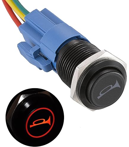 APIELE Bouton poussoir de verrouillage 19 mm 12 V DC 5 A en alliage d'aluminium avec symbole de puissance LED étanche Interrupteur à bouton(coque noire / rouge