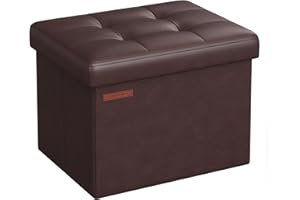 SONGMICS Storage Ottoman, Foldable Small Ottoman Foot Rest, 31 x 41 x 31 cm Foot Stool, Cube Ottoman with Storage, Load up to 130 kg, for Living Room, Bedroom, Entryway, Chestnut Brown LSF100K52