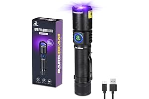 DARKBEAM Linterna UV de luz negra LED 395 NM, linternas ultravioleta, lámpara de madera, recargable USB-C enfocable, resistente al agua para detectar escorpiones y luz de resina UV