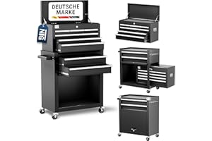 ‎NTG NTG Werkzeugwagen leer mit Werkzeugkiste | 8 Schubladen + großes und kleines Fach | Werkstattwagen leer OHNE Werkzeug Kugelgelagerte Schubladen | Transportsicherung | 1 Rolle mit Feststellbremse