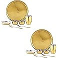 Ebun Heavy Gauge Stainless Steel Dinner Set | Gold PVD Plated Steel Thali Set | Stainless Steel Dinner Set for Kitchen | Thali Set for Dinner | Pack of 2 | 14 Pieces | Gold PVD Plated