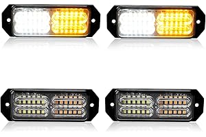 OPP ULITE 4Pcs Emergency Strobe Lights Amber White 24-LED Hazard Beacon Warning Signal Lights Super Bright 12V-24V Flashing Work Light Bar for Car Vehicle SUV Truck Trailer Boat Van(CB-03-WY)