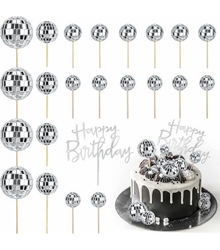 18. Geburtstag Kuchen-Deko-Set – Mit Herz, Stern, Ballon & Papierfächer-Toppern, Silber