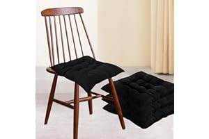 bechoanigel Juego de 4 Cojines para Silla, Cojines de Asiento de 40 x 40 cm para Interior y Exterior Juego para Silla con Lazos cojín de Asiento para Comedor, Sala de Estar (Negro)