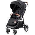Poussette Kinderkraft GRANDE 2020 - Compacte, 4 Roues Suspendues, Noire - Sécurité Renforcée, Pliage Facile