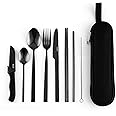 Elevate Your Outdoor Experience with Hecef Travel Cutlery Set - Portable Camping Flatware Set for 1, Durable 18/0 Stainless Steel & Chic Carry Case (Black)