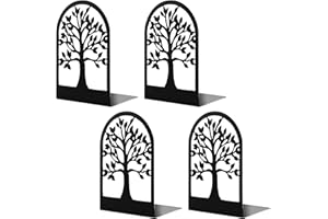 Coolnice 4 Pezzi Fermalibri Antiscivolo Fermalibri in Metallo Nero per Libri Pesanti, Fermalibri con design Albero della vita per Casa, Ufficio
