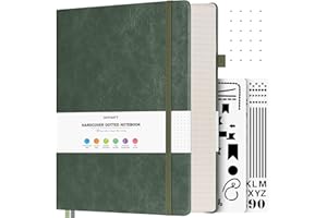 ‎OFFIGIFT OFFIGIFT Bullet Dotted Journal, großes A4-Hardcover-Leder-Tagebuch, 312 nummerierte Seiten, dickes Tagebuch, 100 g/m², kein Ausbluten, Punktraster, Notizbuch für Damen und Herren, 21,6 x 27,9 cm, Grün
