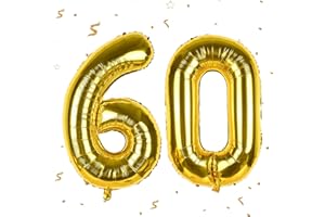 FEYG 40 Inch Gold Large Numbers Balloons 60, Number 60 Birthday Balloon Digital 60 Helium Balloons, Foil Mylar Big Number Balloon for Men Women 60th Birthday Anniversary Party Decorations (Gold Number 60)