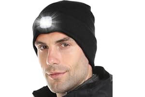 Attikee LED Lighted Beanie Cap for Adults, USB Rechargeable 4 LED Headlamp Hat, Unisex Winter Knit Hat Torch for Running Cycling Camping, Christmas Tech Gifts for Men Dad Women Teens