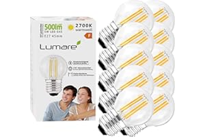 Lumare LED Lampada a risparmio energetico E27 G45 | Set di 10 | Lampadina LED 5 Watt 500lm | Lampadina bianco caldo 2700K
