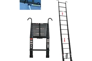 DICN Escalera telescópica Plegable Aluminio de 3.8 m con 2 Ganchos, Portátil Escalera, Escalera de Transporte Multifunción, Escalera Extensible, 13 Niveles, Capacidad de Carga 150 kg/330lbs (Negro)