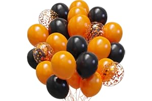 Luftballons Orange Schwarz Halloween Ballons SKYIOL 65 Stück 12 zoll Matte Schwarze Latex Ballons Orange Konfetti Luftballons für Halloween Deko Herbstfeste Karneval Geburtstag Party