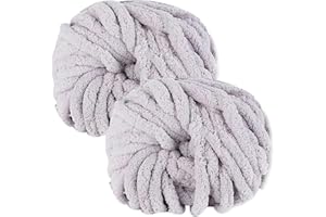 bechoanigel 2 Ovillos Lana Gruesa para Tejer a Mano, 500g Chenille Chunky Yarn, Ovillo Lana Gorda para Tejer a Mano Mantas, Bufandas y Gorros Suaves (Gris Claro)