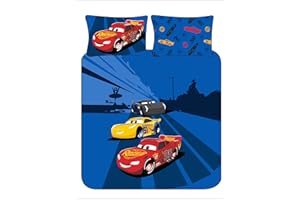 Disney Cars Lightning McQueen Double Duvet Cover Set – Reversible Blue Bedding for Kids – Polycotton 52% Cotton / 48% Polyester – Official Design