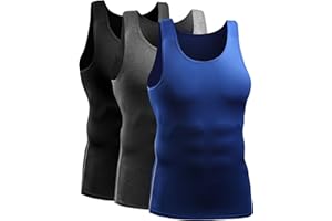 Cadmus Men's Athletic Compression Under Base Layer Sport Tank Top Breathable Wicking Quick Dry Vest 3 Pack