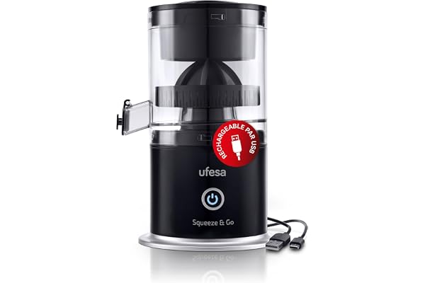 Ufesa Squeeze & Go,Presse-Agrumes Electrique,Inalambrique,Extracteur de Fruits Multifonctionel, Extracteur de Jus Portable, Rechargeable USB, Capacité de 220 ml, 45W Puissance, Sans BPA