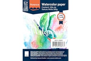 Vaessen Creative Florence Carta per Acquerello A6, Bianco, 300 g/mq, qualità Belle Arti, Grana Grossa, 100 Fogli per Pittura, Handlettering, Progetti Artistici e Altro Ancora, Cellulosa, Blanco, unità