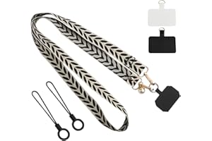KeyQueen Cordon Telephone Portable Tour de Cou Téléphone Portable Universelle Dragonne avec 2 Patchs Réglable Collier Lanière en Bandoulière Compatibles avec Plupart des Smartphones en Nylon