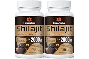 Lumarejebo Shilajit Kapseln 2000MG pro Portion, reine Shilajit Kapseln mit Ashwagandha Wurzelextrakt, natürliche Quelle von 60% Fulvosäure und Spurenelementen