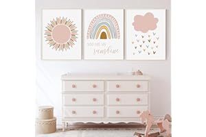 RAILONCH Set di 3 poster decorativi per cameretta dei bambini, motivo nuvole arcobaleno, senza cornice, per ragazzi e ragazze, soggiorno, camera da letto, decorazione da parete (A,21 x 30 cm)
