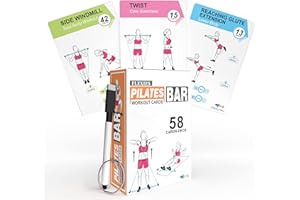 Flexies Cartes d'entraînement pour barre de pilates – 58 cartes d'exercice avec bâtons de pilates pour entraînement, instructions et conseils de respiration | Anneau et marqueur effaçable à sec