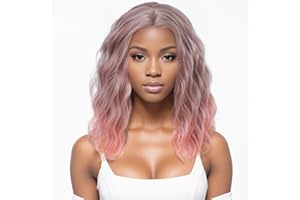 PARXITN Kurze Bob Perücke Lockig Gewelltes Synthetisches Haar Natürliche Aussehen Ombre Rosa Perücke Mittlerer Teil Klebefreie Spitze Front Perücken für Frauen