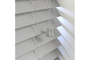 Funky Gadgets Smooth Faux Wood Wooden Venetian Blinds with Strings and THE OTHER with TAPE 50mm Slats TRIMMABLE (Grey, 120cm width x 150cm drop)