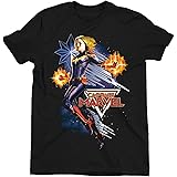 Captain Marvel Flying Galactic Shine Ladies Black T-Shirt