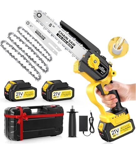Mini Motosega A Batteria 1000W Brushless, Lama 8 Pollici - 2 Batterie 4000mAh, Sicurezza Avanzata, Ideale Per Taglio Legno E Potatura