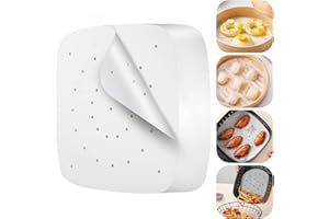 Giloty 200 Pezzi Carta Forno per Friggitrice ad Aria, 21.5CM Antiaderenti Pergamena Carta Forno Quadrata, Perforato Fogli per Friggitrice ad Aria