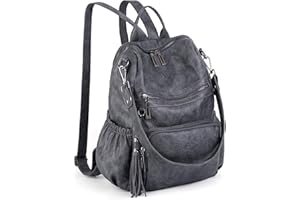 UTO Laptop Backpack Womens Teenage Girls School Bag Ladies Travel Rucksack Multi Compartments Anti Theft Pocket PU Leather Grey