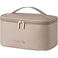 LYNSAY Makeup Bag Travel Cosmetic Bags Multifunction Organizer Storage Bag Toiletry Bag Leather Waterproof Bag for Women for Women Girls Pouch Cute (beige)