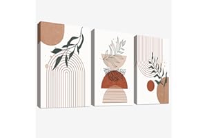 HALFLEMART 3Pcs Cadre en Bois Impression sur Toile Géométrique Boho Tableau Affiche Decoration Murale Noir Beige Terracotta Minimalist Peinture Image Tableau Decoration Murale Salon Chambre 30x40cm x3pcs