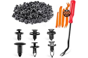 SANTUO 205Pcs Car Trim Clips Set, 200Pcs Car Clips and 5pcs Trim Removal Tools, 6 Types Plastic Rivets, Car Body Trim Clips for Car Door Trim Bumper Panel Fender GM Ford Toyota Honda Chrysler