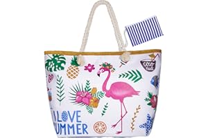 WolinTek Sac de Plage Vacances Fourre-Tout Grand Avec Zip,Sac de Shopping Impermeable XXL sac à Main Sac beach bag Pour Filles et Femme