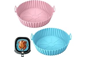Ozzgen Air Fryer Accessories, Air Fryer Liners 2 Pack, Food Grade Silicone Air Fryer Liner Non-Stick, Heat Resistant up to 446°F 230℃, Easy Cleaning, Suitable for Ninja COSORI, Tower, Tefal