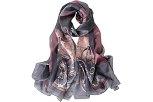 STORY OF SHANGHAI Sciarpa di 100% Seta Charmeuse da Donna Foulard a Raso con Fantasie Orientale, 56x177cm