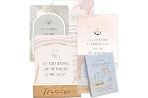 Mutzauber® 24 Affirmationskarten inkl. Geschenkbox + Holzaufsteller Motivationskarten Achtsamkeit für Erwachsene mit Schwerpunkt Selbstliebe & Selbstbewusstsein (Selbstliebe & Selbstakzeptanz)