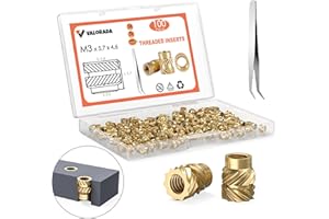 VALORADA M3 Threaded Inserts - 100 Pieces M3x5.7x4.6 Brass Heat Set Insert for Plastic Parts - Metric knurled Nuts - Insert by Heat into 3D Printing Components