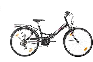 MULTIBRAND DISTRIBUTION Multibrand Folding City, Bicicletta pieghevole comfort per donna 24 pollici, 6 velocità, freno V-brake, illuminazione bici, parafanghi, portapacchi, adatta per donne e ragazze da 135 a 160 cm