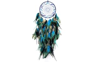 Donko Blue and Black Dream Catcher with Agate Bead Large Dream Catchers Wall Decor Handmade Feather Dreamcatcher Wall Hanging Ornament for Bedroom Living Room Home Decor