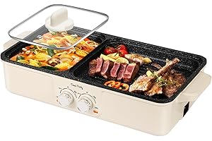 ‎FOOD PARTY Food Party Hot Pot und BBQ Grill Elektrisch Tischgrill Hotpot Topf 220V Elektrogrill Hotpot Elektrisch Pot Korean Barbeque Indoor Grill Smokeless mit Deckel (Groß)