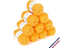 BERGERE DE FRANCE Bergère de France - BARISIENNE 7, lot de 10 pelotes de laine à tricoter et au crochet (10 x 50g) - 100% Acrylique - 6,5 mm - Fabrication Française - Gros Fil Rond très Doux - Jaune (SOUCI)