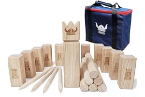 Kubb Jeu de lancer Viking de qualité supérieure en bois d'hévéa avec sac de transport