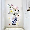 Indian Royals Blue Flower Pot Wall Sticker for Living Room Floral