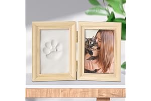 NIZIRIOO Juego de Huellas Perros Y Gatos: Marco de Fotos Y Juego de Huellas Blancas para Perros O Gatos, Dueños de Mascotas, Marco de Fotos de Madera, Yeso 3D, Decoración de Paredes (Madera)